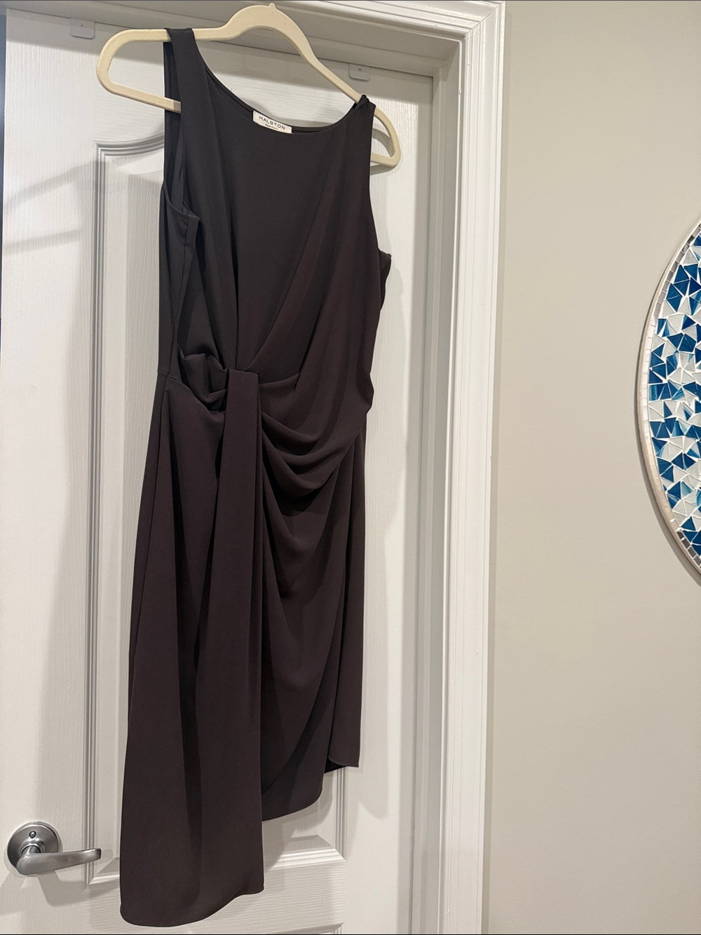 Halston Heritage Black Asymmetrical Draped Cocktail Dress